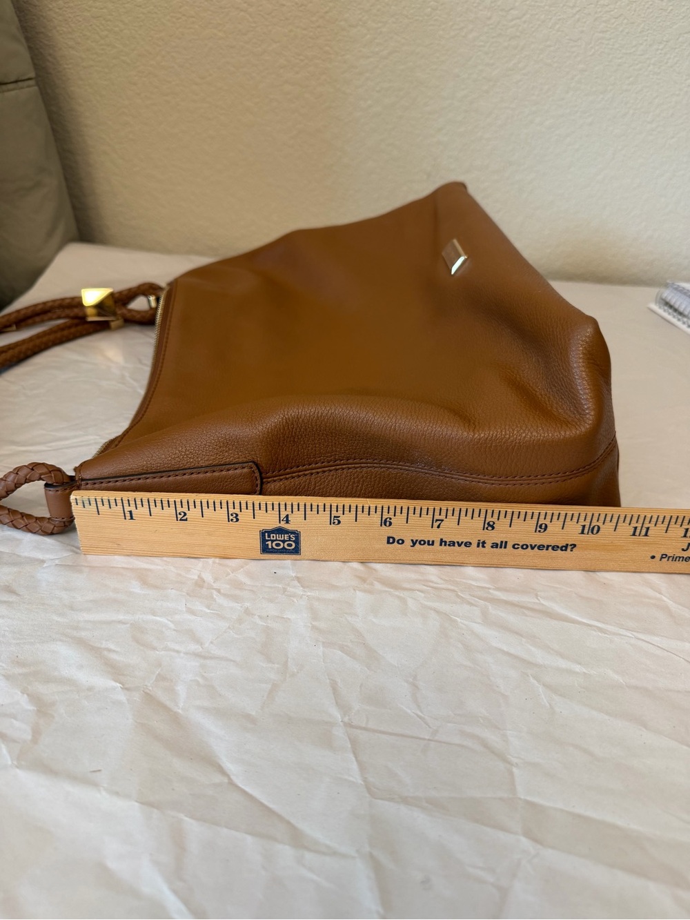 Michael Kors tan Kensington pebbled Braided-Handle shoulder with Gold Accents - Picture 14 of 15